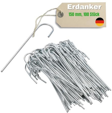 WDB - Anti-Rost Erdanker aus Stahl - Stabile Bodenanker für Unkrautvlies, Gartenvlies, Zaun & Camping - Befestigungsanker 150 mm Ø 2,9 MM - 100 Stück