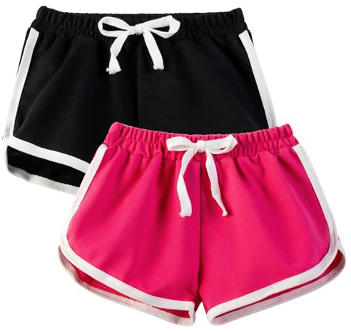 JinBei Shorts Filles Coton Short Cycliste Sports, 12-14 Ans, Rose Noir