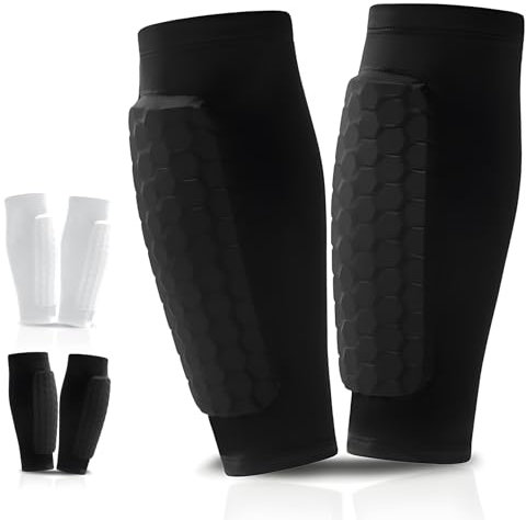 Protège-Tibias Football Professionnels, Manchon de Compression Respirant avec Bandes en Silicone Antidérapantes, Protection Anti-Choc EVA 10mm, Design Nid d'abeille, Hommes, Femmes, Juniors (Noir, S)