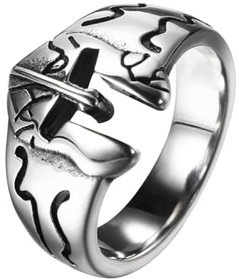 Cupimatch Ring Herren Spartan Maske: silber Edelstahl Gotischer Siegelring Biker Punk Halloween Mf Doom Herrenringe Nordic Pagan Vintage Schmuck für Männer Jungen Vater Größe 63
