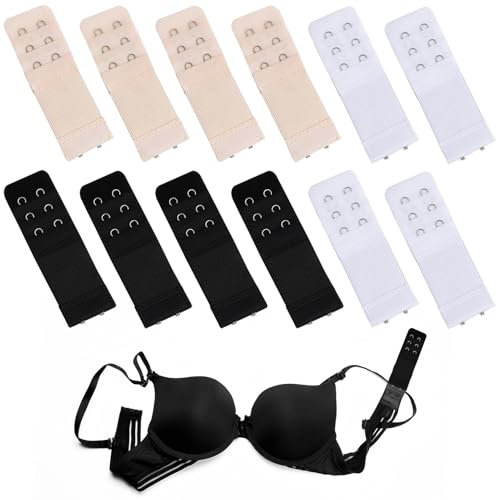 12 Piezas Extensor de Sujetador Tirantes y Alargador del Sujetador,Alargador Sujetador,Extensor Sujetador,Accesorios Antideslizantes para Sujetador 3 Filas 2 Ganchos - 3 Colores