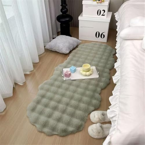 Treer Faux Lammfell Schaffell Teppich Schlafzimmer, Lammfellimitat Teppich Longhair Fell Optik Nachahmung Wolle Bettvorleger Kunstfell Dekofell Sofa Matte (Grün,60X180CM)