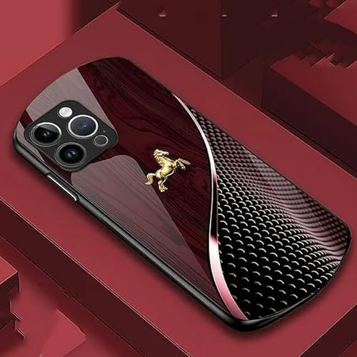 Urgalaxy Personalized Horse Wood Grain Glass Case, Personalized Golden Horse Wood Grain Magnetic Tempered Glass Case for iPhone 14/15/16 Pro Max (Wine,for iPhone 16ProMax)