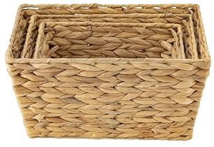 ECHTWERK Juego de 3 cestas de jacinto de agua, rectangulares, colores naturales, cestas de mimbre en S/M/L, apilables para baño, oficina y salón