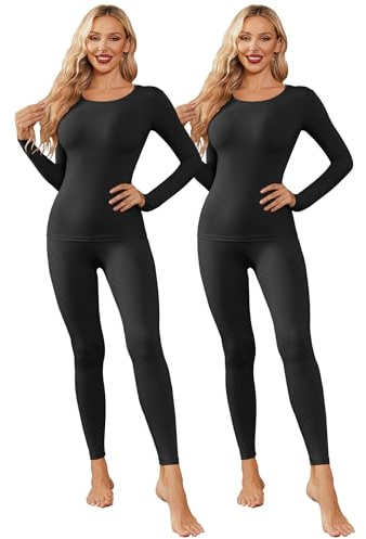 Ekouaer Completo Tuta Termica Funzionale Set Termico Donna per Sci Ciclismo Corsa Allenamento, 2 Nero, S