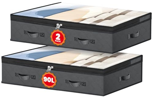 NEWSONA 2 Bolsas Almacenamiento BAJO CAMA Transparentes - Organizador para Sofá/Armario (100x50x18cm) - Tela No Tejida