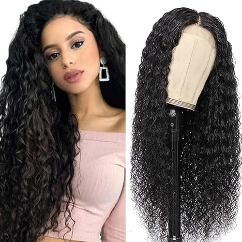 AiPliantfis Water Wave Human Hair Wig Brown Echthaar Perücke Damen 4X4 Lace Front Glueless Wig Wear and Go Natural Black Real Hair Pre Plucked 150% Density Unprocessed Remy Human Hair 30 Zoll
