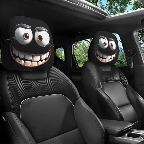 Pavsicgn 2pcs Halloween-Kopfstützenbezüge, süße lustige Cartoon Augen Kopfstütze Cover für Autos, atmungsaktive elastische Kopfruhe für Fahrzeuge Zubehör