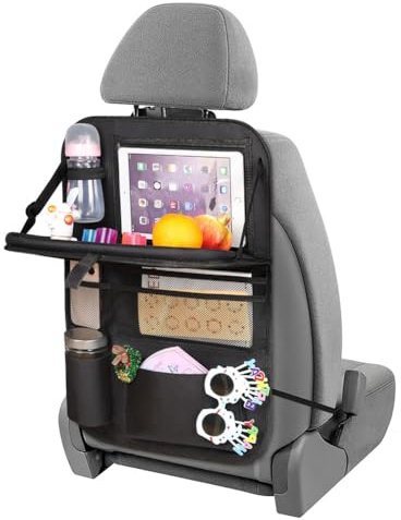 URAQT Organisateur d'Auto Protection Siège Arrière Enfant, 1PCS Organiseurs pour Voiture avec Plateau, Rangement Auto Accessoire Interieur avec Tablette Transparent 8 Poches, Auto Interior Accessory