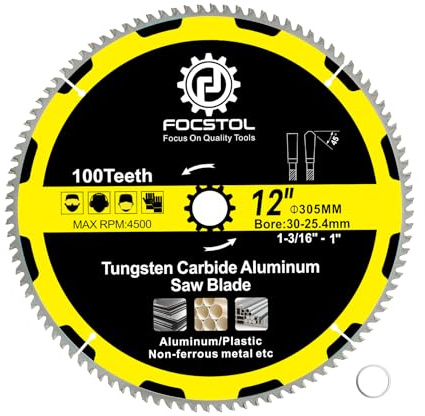 FOCSTOL 305mm Aluminum Cutting Circular Saw Blade - 100 Teeth TCG Non-ferrous Metal Cutting Blade with 30mm Arbor for Aluminum Non-ferrous Metals Plastic