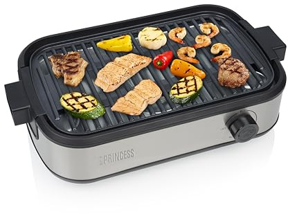 Princess Table Chef Purify Tischgrill, Raucharmer Elektrogrill mit Luftfiltersystem, Einstellbares Thermostat, PFAS-freie Keramikbeschichtung, 35 x 21 cm Grillflaeche, 103215