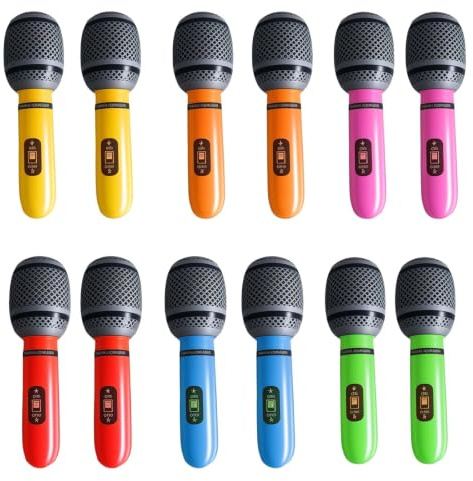 12 PCS Inflatable Microphone Party Decor, 6 Color Blow up Photo Booth Props | Photo Booth Decoration Accessories for Parties, Events, Celebrations and Themed Occasions