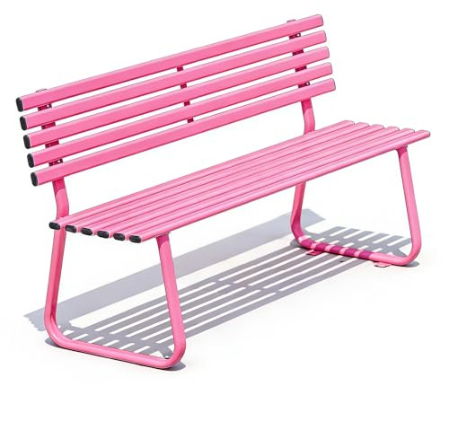 zxhrybh Gartenbank Außen mit Rückenlehne, Bank aus Verzinktem Stahl für Terrasse, Hof, Rasen, Weg & Park(Pink,47.2in/120cm)