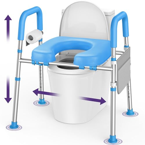 KEKOY Rialzo WC per anziani con braccioli, 7 altezze e 3 larghezze | Alzata per WC con gambe, montaggio senza attrezzi, portata 181 kg, compatibile con la maggior parte dei WC, Blu