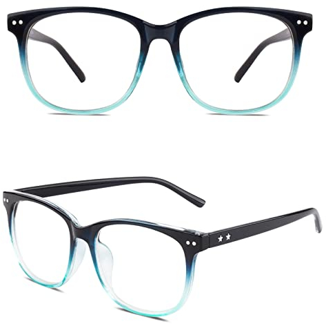 GQUEEN Hornbrille Brille Ohne Stärke Fake Brille Nerdbrille Damen Herren Großer Rahmen UV400,PE1