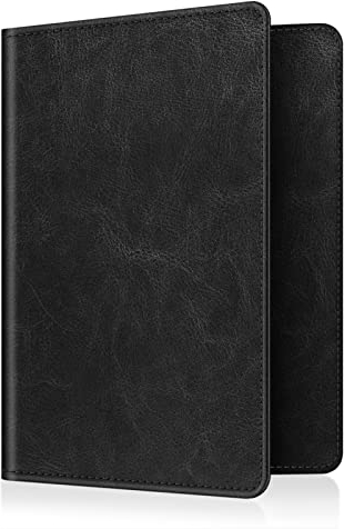 FINTIE Reisepass Impfpass Schutzhülle - Premium Kunstleder Reisepasshülle Travel Organizer mit RFID-Blockier für Kreditkarten, Ausweis, Reisedokumente Damen Herren, Vintage Schwarz