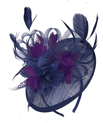 Navy Blue and Dark Purple Sinamay Disc Saucer Fascinator Hat for Women Weddings Headband