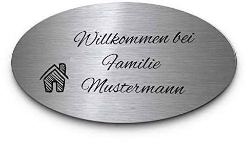 Edelstahl Schild Gravur | Namensschild für Postkasten Briefkasten Haustür | Türschild Briefkastenschild selbstklebend oder mit Bohrlöchern | Klingelschild personalisiert mit Namen