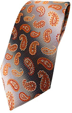 TigerTie Designer Krawatte in orange anthrazit grausilber Paisley gemustert