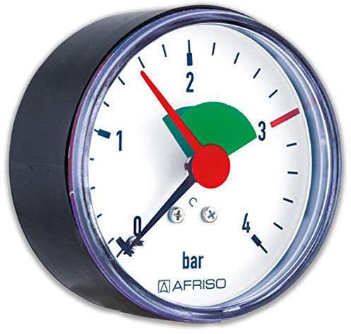 Rohrfeder-Manometer für Heizung/Sanitär - Axial, Afriso, Ø63mm, DN10 (3/8), 3bar Markierung
