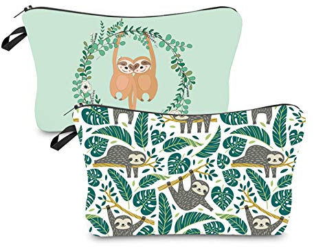 Gwotfy Kleine Kosmetiktasche für Handtasche 2 Stücke Kosmetiktasche für Damen und Frauen, tragbar, Faultier-Design, Kosmetiktasche, Faultier-Geschenke für Kinder, Mädchen, Schule, Bleistifttasche
