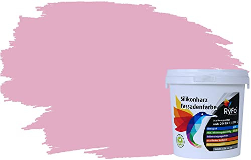 RyFo Colors Silikonharz Fassadenfarbe Lotuseffekt Trend Lotusrosa 1l - bunte Fassadenfarbe, weitere Rot Farbtöne und Größen erhältlich, Deckkraft Klasse 1