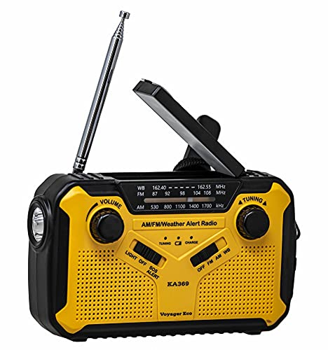 Kaito Voyager ECO Notfall-Radio KA369 AM/FM NOAA Wetterwarnung, 5-Wege-Solarkurbel, Radioempfänger mit LED-Taschenlampe und USB-Handy-Ladegerät