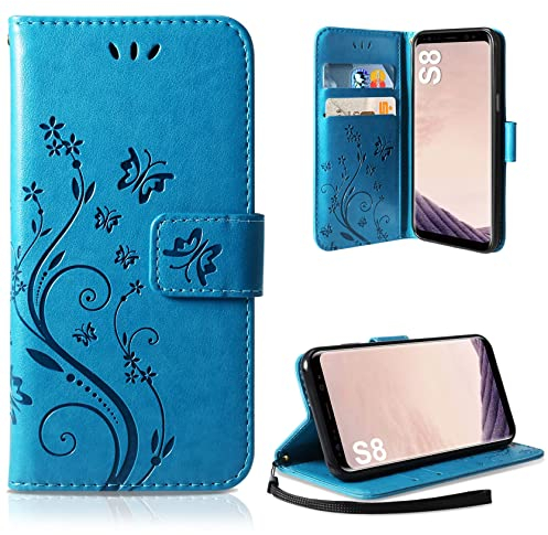 AROYI Lederhülle Kompatibel mit Samsung Galaxy S8 Hülle, Premium Leder Flip Wallet Handyhülle PU Leder Klappbar Handytasche Magnetisch Kartenfach Schutzhülle Kompatibel mit Samsung Galaxy S8