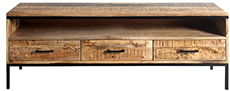 SAM Lowboard Arta 2, Mangoholz massiv, TV-Board mit 3 Schubladen & einem offenen Fach, Metallelemente & -Griffe, 150 x 50 x 40 cm