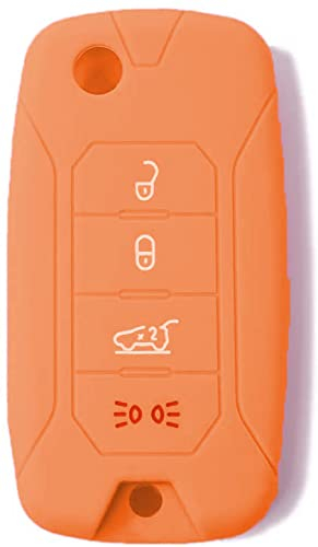 Guscio Cover Chiave in Silicone per Telecomando Auto Jeep 4 tasti Grand Renegade Cherokee (Arancione, 4 Tasti)
