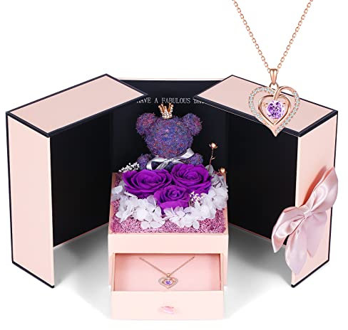 IDFALKFD Le coffret cadeau rose préservée comprend un collier en argent sterling 925 avec motif double cœur, cadeau d'anniversaire, de Saint-Valentin, de Noël pour elle, épouse, petite amie de la part