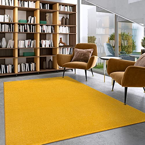 Impression Kurzflor-Wohnzimmerteppich - Schlichte Moderne Teppiche für Schlafzimmer, Büro, Flur, Küche, Kinderzimmer - Gelb, 60 x 110 cm