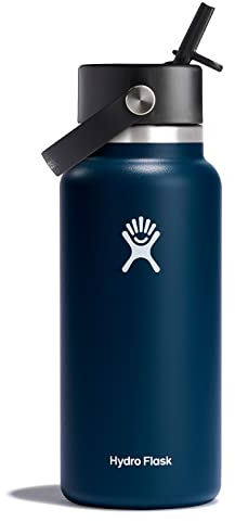 HYDRO FLASK - Trinkflasche 946ml (32oz) mit Strohdeckel - Vakuumisolierte, Wiederverwendbare Flasche aus Edelstahl - Auslaufsicherer Deckel - Größe Öffnung - Indigo