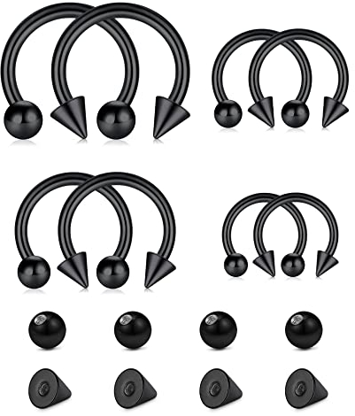 Longita 16G Hufeisen Septum Piercing 6-12MM mit Ersatz Kugeln & Spitze Chirurgenstahl Helix Knorpel Piercing Ohr Septum Ring Schwarz