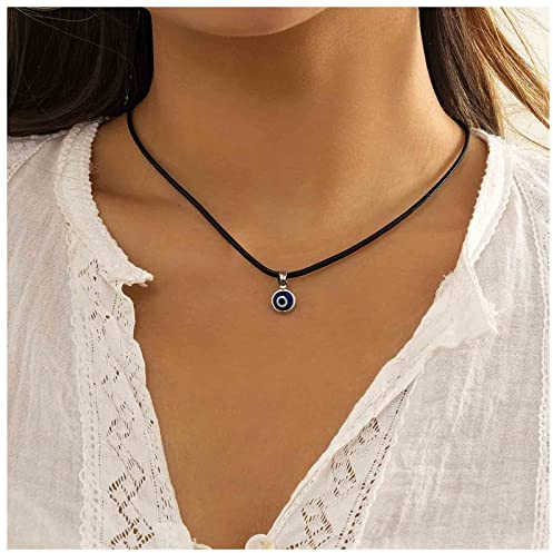 Yheakne Boho Leder Auge Choker Halskette Schwarzes Leder Halskette Blau Böse Auge Anhänger Halskette Glücksauge Halskette Kettenschmuck Für Frauen Und Mädchen Schutz Amulett Geschenke