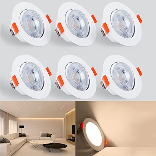 Kambo LED Einbaustrahler 230V 40° Schwenkbar, Set mit 6 Stück Spots Rund, 6W Ersetzt 60W 610LM Warmweiß 3000K, Spot Led Deckenleuchte Weiß Badeinbaustrahler