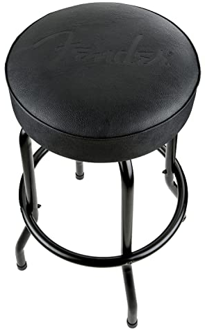 Fender Barhocker mit geprägtem schwarzem Logo, ein hervorragendes Geschenk für Väter, mit 1 Jahr Garantie, einfache Montage, schwarz/schwarz, 76 cm