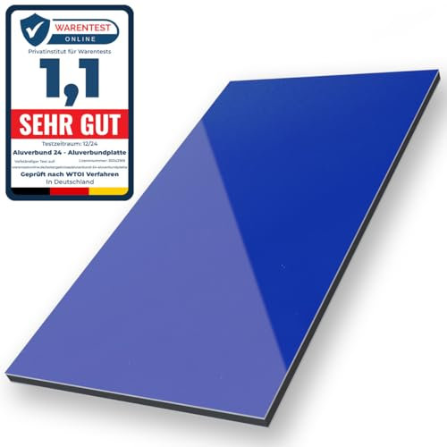 Aluverbund 24 Aluverbundplatte, Aluminium Platte, 3mm dick, Marineblau/RAL5002, 20x60cm