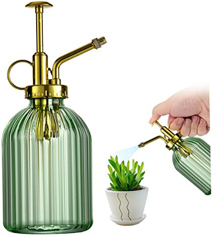 Rachlicy Pflanze Mister Plant Sprayer Wassersprühflasche für Pflanzen kreativer Handdruck Wasserflasche Glasblütensprühgerät (grün+goldener Sprinkler)