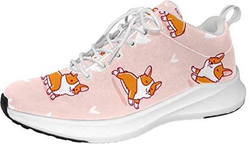 Niedliche Corgi Doga Herz Liebe Muster Personalisierte Sneakers Leichte Wanderschuhe Laufen Athletic Freizeit Sneaker, Mehrfarbig