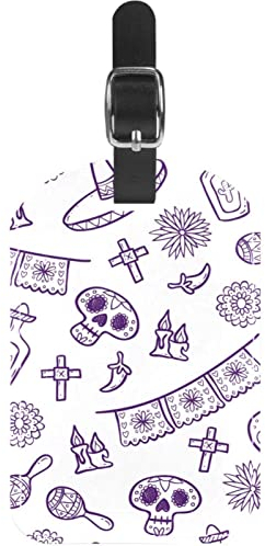 Gepäckanhänger, Motiv: Dia de Muertos, lila Doodle für Gepäck, Koffer, 1 Stück
