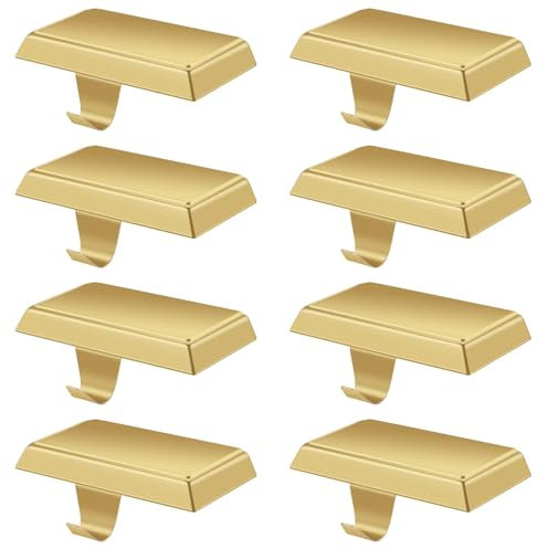 EBANKU Weihnachtsstrumpfhalter,Gold 8 Stück, Metall Aufhängehaken, rutschfeste Hänge Kaminhaken, Strumpfhalter, Strumpfhalter Sockel, Christmas Stocking Holder