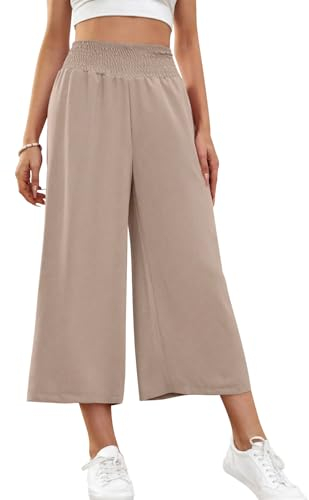HMIYA Damen 3/4 Culotte Hose Leichte Weites Bein Sommerhose,Khaki,XL