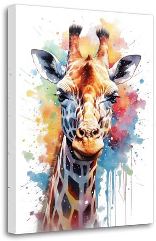 LZIMU Giraffen Leinwandbilder süßes Giraffenkopf Poster Drucke Aquarell Wildtiergemälde für Kinderzimmer Kinderzimmer Gerahmt(Bild-2, (30.00 x 45.00 cms))