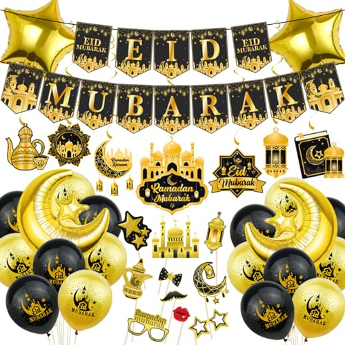 Eid Deko Set, Eid Mubarak Dekoration Eid Mubarak Girlande Luftballons Sprial Foto Requisiten, Eid Festival Party Dekoration