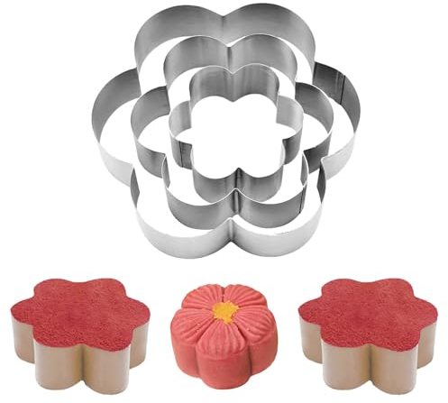 DIKARIYA Tortenring Edelstahl Set, 3 Stück Blumen Backform Kuchenring Backrahmen Cake Ring 10/15 /20 cm,Backring Form Feste Tortenform Torten Zubehör für Kuchen Moussekuchen Creme Schicht Gebäck