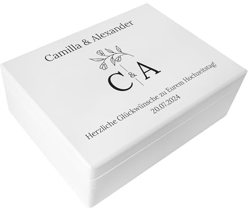 Creative Deco Weiße Hochzeitsgeschenke Personalisiert für Brautpaar Initialen Anfangsbuchstaben Vornamen | Geschenk zur Hochzeit JGA | Erinnerungsbox | Holzkiste Hochzeitsgeschenk Personalisierte