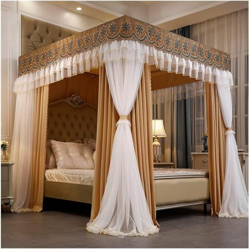 Moskitonetz-Betthimmel für Doppelbett, dekorativer Betthimmel für Schlafzimmer, Bettvorhang auf Edelstahlschiene (Größe: 200 x 220 x 210 cm)