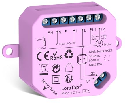 LoraTap Interruptor para Persianas y Cortinas: Módulo de Control de Relés ZigBee - Compatible con Alexa, Control por Voz, Aplicación Smart Life, Temporizador, Requiere LoraTap ZigBee Hub, 380W