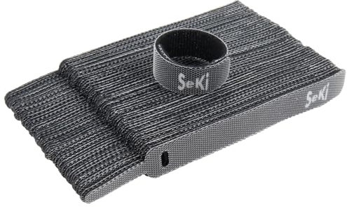 SeKi 50 Stück Klett Kabelbinder Schwarz 11,5cm Klettband 12mm Breit Kabelmanagement Kabelorganizer wiederverwendbare Klettkabelbinder Klettverschluss Klettbinder mit Öse